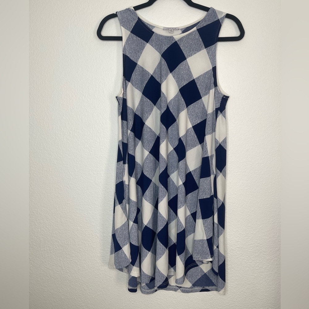 White Birch Navy White Gingham Plaid Sleeveless Tunic Dress Flowy Pockets Med - Picture 12 of 12